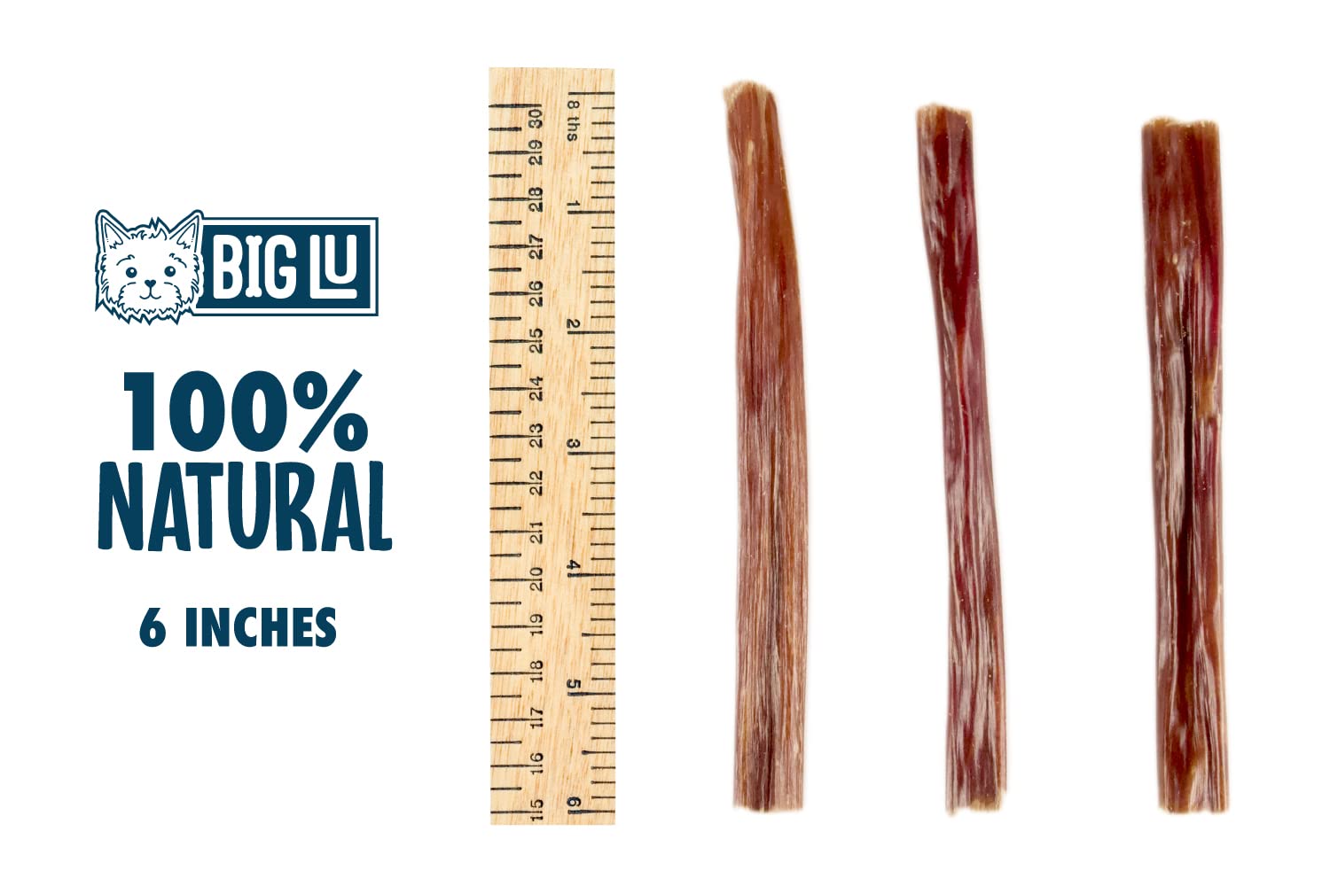 Big Lu - Jerky Gullet Stick Dog Chews, Premium 100% Beef, All-Natural Dog Treats, Rich in Glucosamine and Chondroitin for Joint Health, 6-Inch Sticks (12 Sticks)