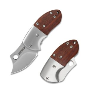 dispatch mini folding small pocket knife, stainless steel sanding blade and steelhead edc with wooden handle, everyday carry, unique small gift for father-mother men women