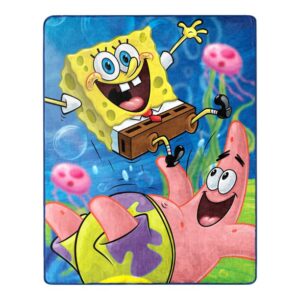 nickelodeon spongebob squarepants silky soft throw blanket., blue, yellow, pink, green, white