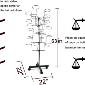 uyoyous Modern Hat Rack Display, Freestanding Metal Hat Organizer Rack, 5-Tier Wig Display Stand with 25 Circular Hooks, Metal Floor Rack for Hats and Wigs