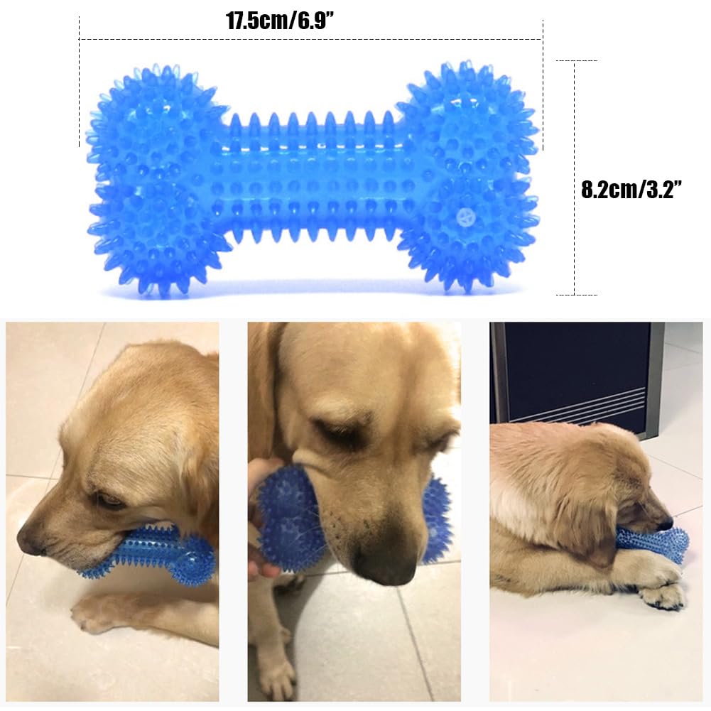 JQCUJQA Dog Squeaky Bone Chew Toy for Aggressive Chewers, Durable Dog Rubber Bone Toy Dogs Teeth Cleaning and Training (Blue)