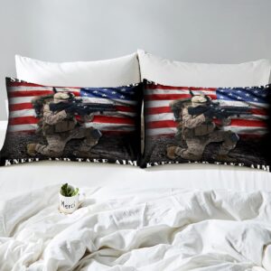 American Flag Bedding Sets Twin for Adult Teens Boys Camo Soldier Fitted Sheet Kids Men Vintage USA National Flag Fitted Bed Sheets Military Camouflage Grunge Stripes Beddings,No Flat/Top Sheet