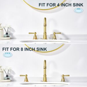 CREA Widespread Bathroom Faucet 3 Hole Brushed Gold Sink Faucet 8 inch with Pop Up Drain 2 Handle 4 inch Faucets for Vanity Lavatory Basin Restroom Bath Sink