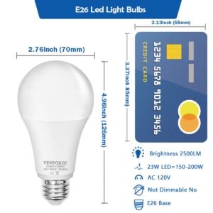 Venforze Bright Light Bulb,150w-200w Equivalent 2500LM E26 Led Bulb 23W Daylight White 5000K A21 Led Light Bulb Non-Dimmable 2-Pack