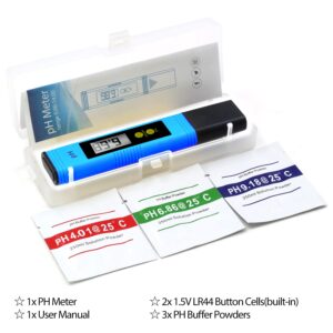 Betus Digital pH Meter for Water - pH Tester with 0.01pH Accuracy, 0-60 Celsius, 0-14 PH Measurement Range - Drinking Brewing Food Hydroponics Aquariums (Blue)