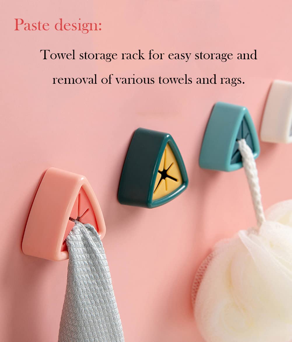 AKOAK Towel Hook, Self Adhesive Wall Hand Towel Rack, Triangular Plastic Rag Storage Rack, Can be Used in Bathrooms, Kitchens and Homes, Cabinets - Pack of 4