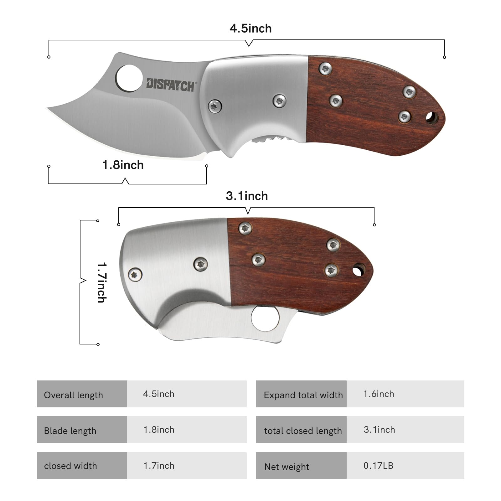 Dispatch Mini Folding Small Pocket Knife, Stainless Steel Sanding Blade and Steelhead EDC with Wooden Handle, Everyday Carry, Unique Small Gift for Father-Mother Men Women