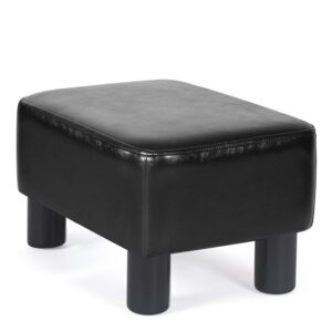 Homebeez 16" Small Footstool PU Leather Ottoman Footrest Modern Home Living Room Bedroom Rectangle Stool with Padded Seat Plastic Legs, Dark