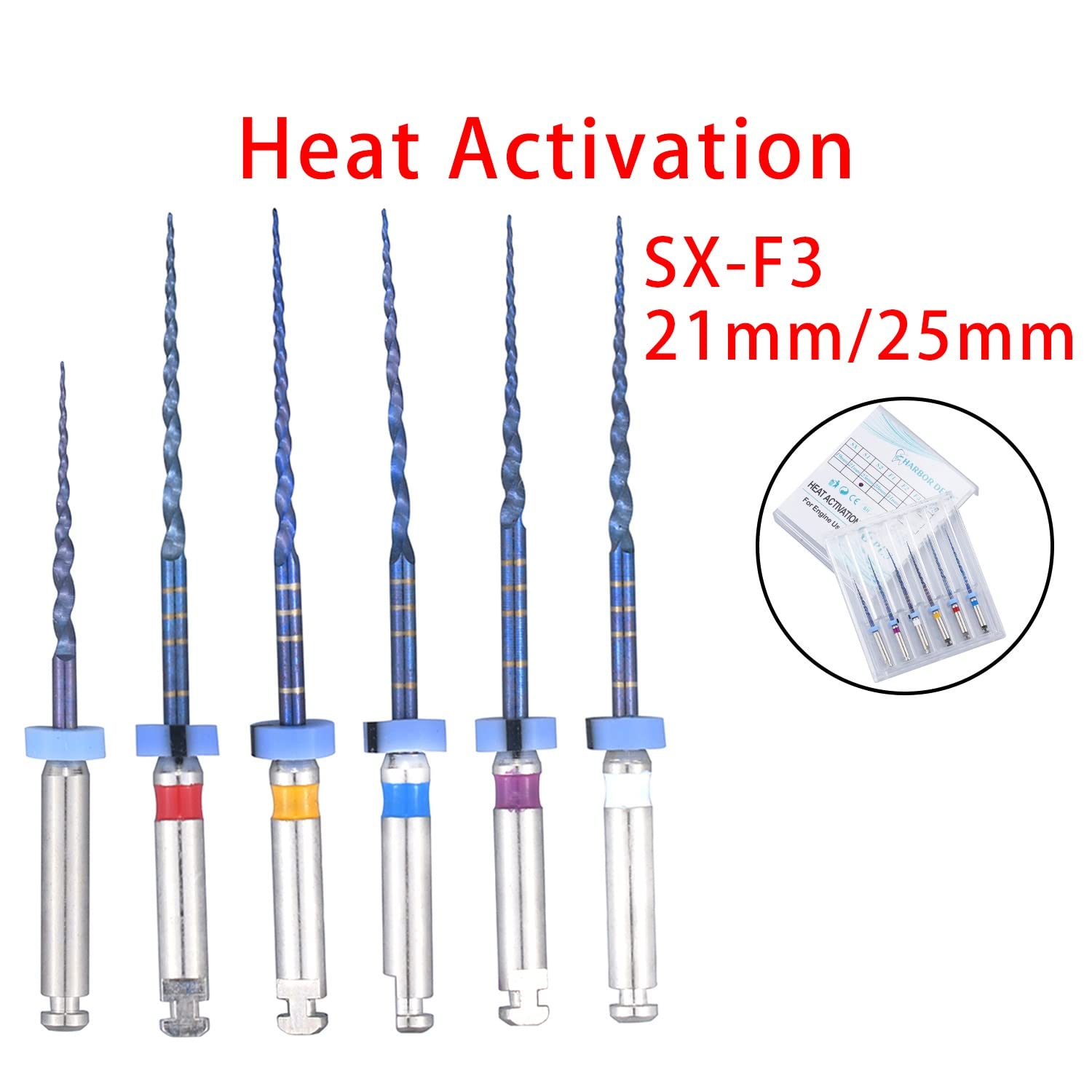 6Pcs S1-F3 Endodontics Files Heat Acticated NiTi Engine Use Super Rotary File 21mm/25mm Endo File (25mm)