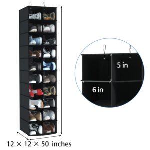 Libeder Hanging Shoe Organizer for Closet, Hanging Closet Organizers 20 Section Shoe Shelves, Space Saving Shoe Holder & Storage, Black, 12''W×12''Dx 50''H