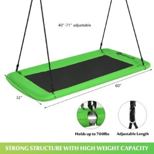 Goplus 700LBS 60 Inch Giant Platform Tree Swing for Kids and Adults, Indoor Outdoor Adjustable Rectangle Swing w/ 2 Hanging Straps & Steel Frame, Waterproof Swing Set for Yard Porch Backyard (Green)