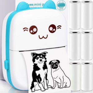 mini printer portable, mini thermal printer, mini pocket printer with 6 rolls paper, mini photo printer, wireless bluetooth smart phone inkless printers, for travel picture sticker receipt label notes