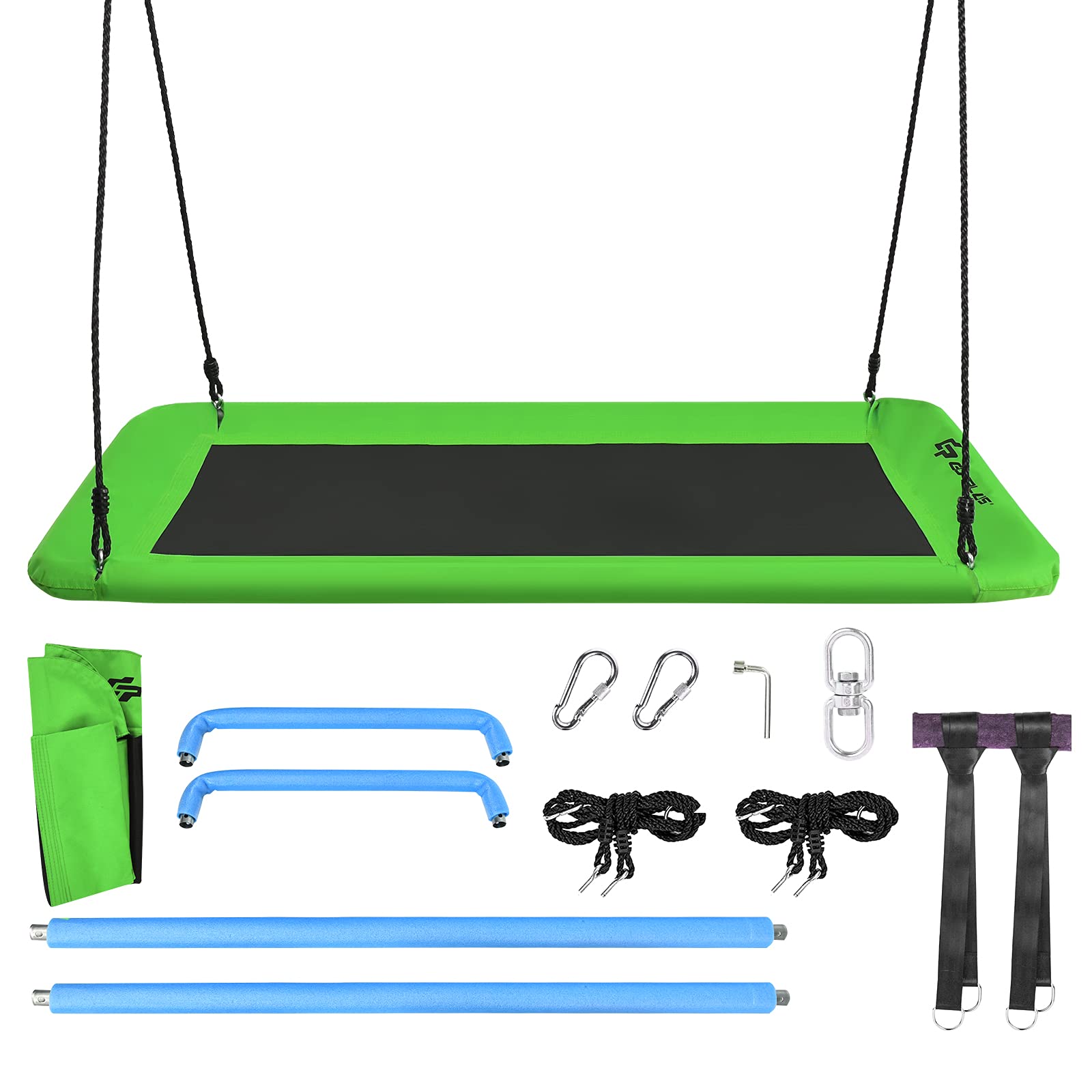 Goplus 700LBS 60 Inch Giant Platform Tree Swing for Kids and Adults, Indoor Outdoor Adjustable Rectangle Swing w/ 2 Hanging Straps & Steel Frame, Waterproof Swing Set for Yard Porch Backyard (Green)