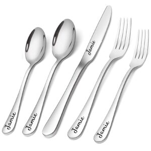 aipnis custom flatware set,personalized engraving name dinner forks/knives/spoons stainless steel flatware,customized birthday christmas gift