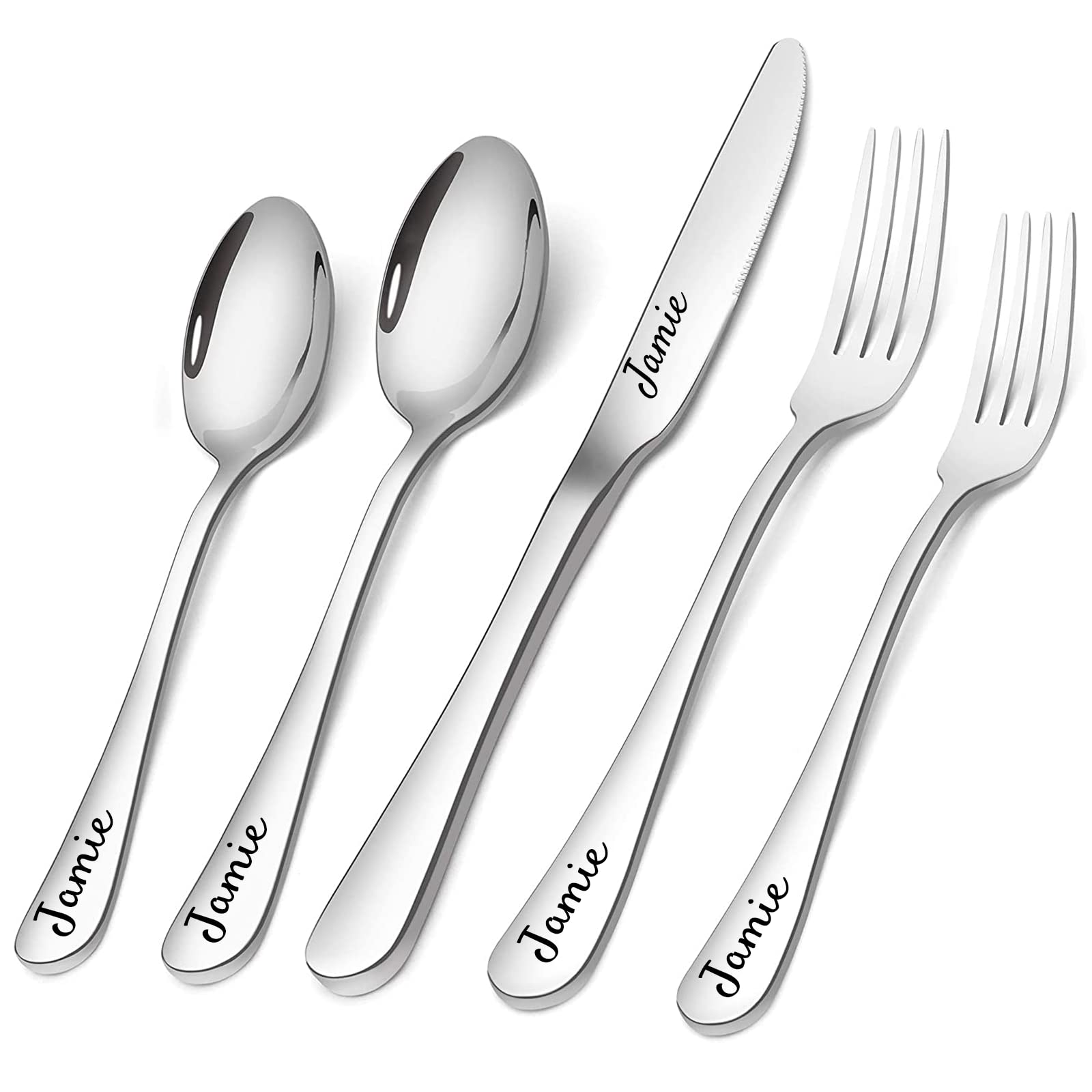 AIPNIS Custom Flatware Set,Personalized Engraving Name Dinner Forks/Knives/Spoons Stainless Steel Flatware,Customized Birthday Christmas Gift