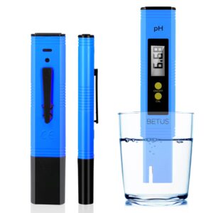 betus digital ph meter for water - ph tester with 0.01ph accuracy, 0-60 celsius, 0-14 ph measurement range - drinking brewing food hydroponics aquariums (blue)