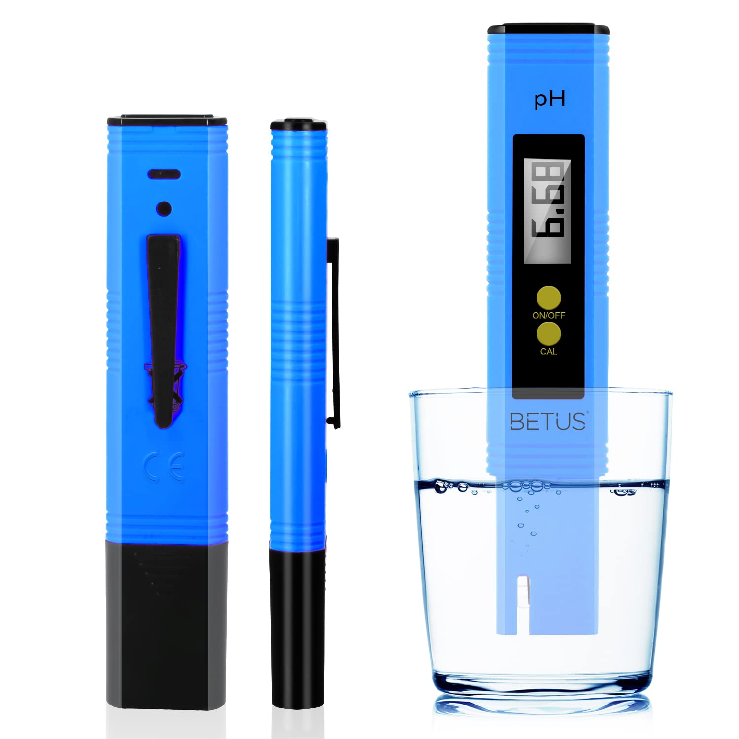 Betus Digital pH Meter for Water - pH Tester with 0.01pH Accuracy, 0-60 Celsius, 0-14 PH Measurement Range - Drinking Brewing Food Hydroponics Aquariums (Blue)