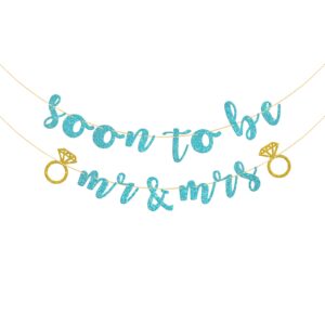 halodete soon to be mr & mrs banner, engaged banner, bridal shower, wedding party garland bunting decorations - sky blue glitter