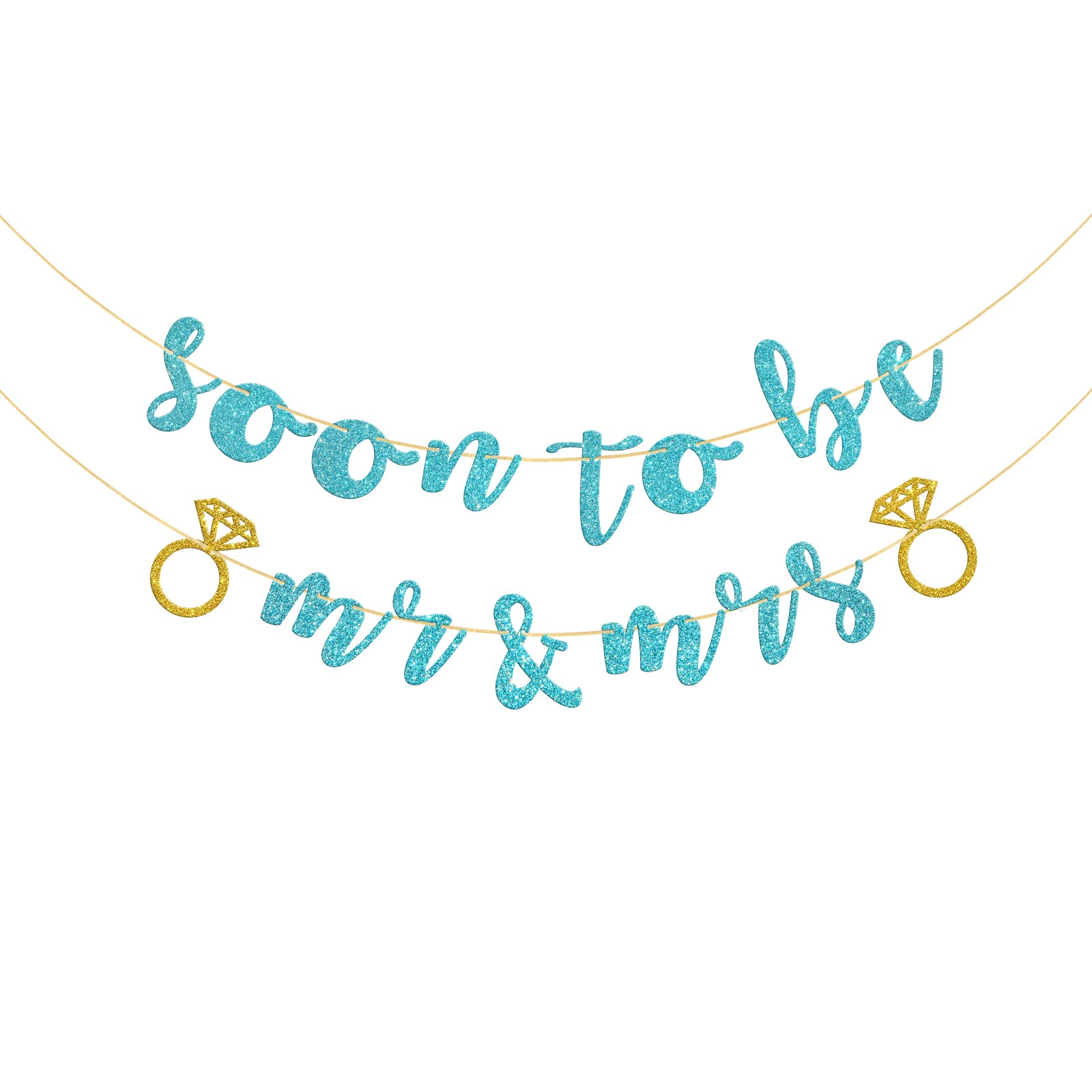 Halodete Soon to Be Mr & Mrs Banner, Engaged Banner, Bridal Shower, Wedding Party Garland Bunting Decorations - Sky Blue Glitter