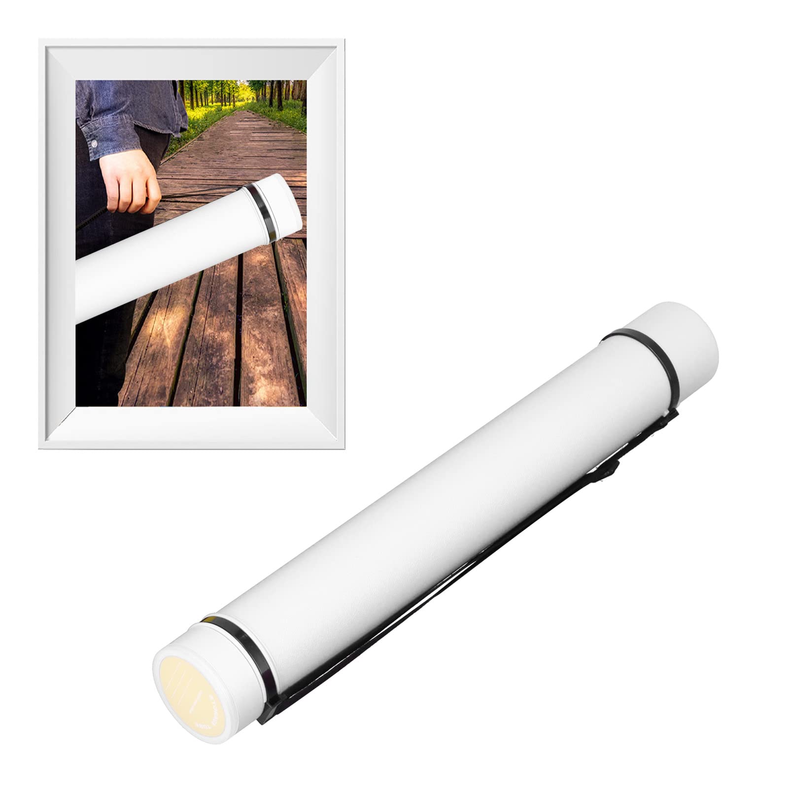 Poster Tube Expandable Large Capacity Waterproof Antishock Portable Document Poster Tube for Storage(White)