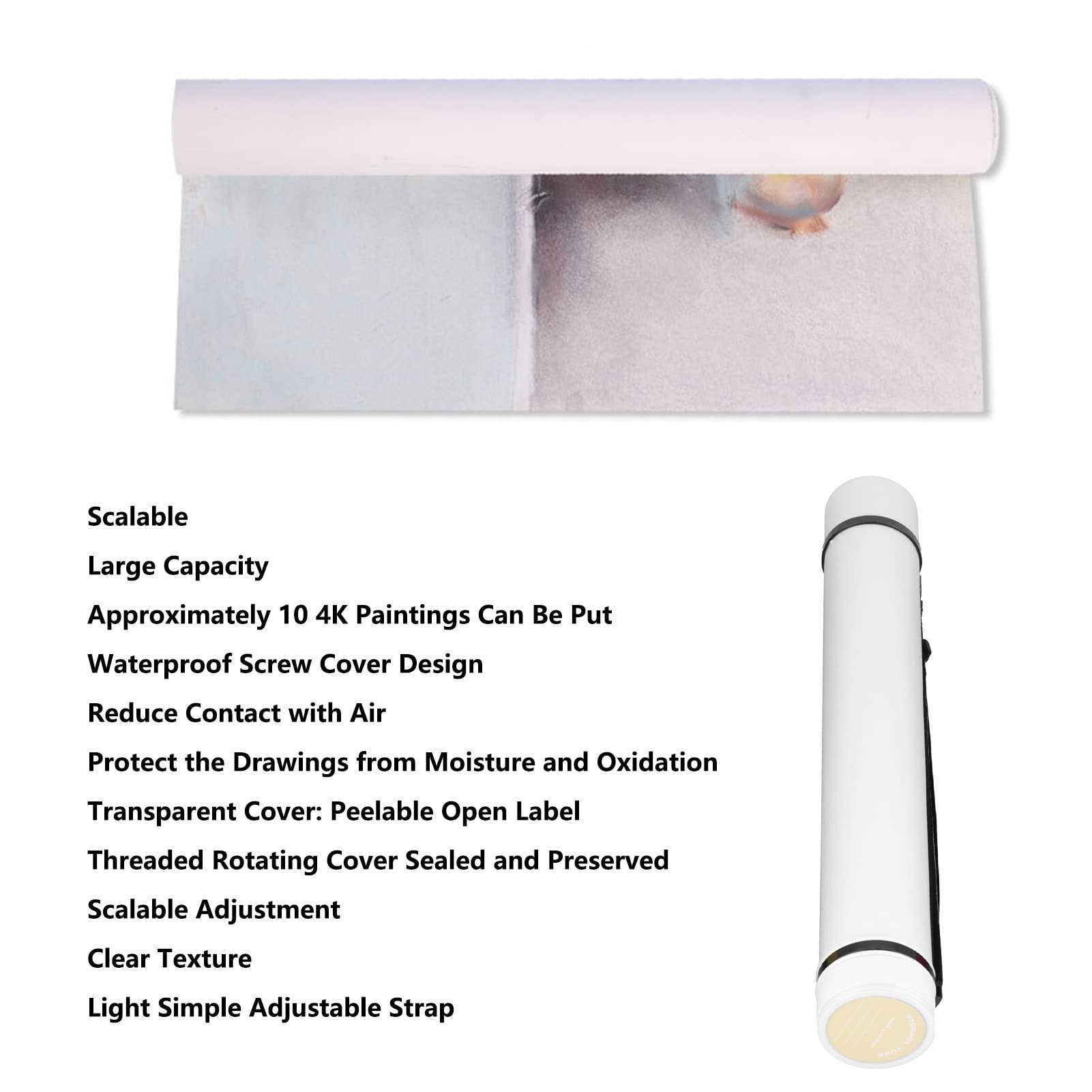 Poster Tube Expandable Large Capacity Waterproof Antishock Portable Document Poster Tube for Storage(White)