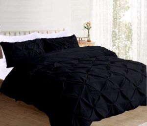 astroo linen designer pinch pleated 5 piece duvet cover set with zipper and corner ties 100% pure cotton 800 thread count comforter/quilt cover (king/california king size, black)