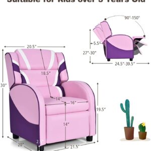 Fireflowery Kids Recliner Chair with Side Pockets, Adjustable Kids Couch Chair w/Footrest & Headrest, Ergonomic Toddler Furniture Sofa for Boys and Girls Room (Pink)