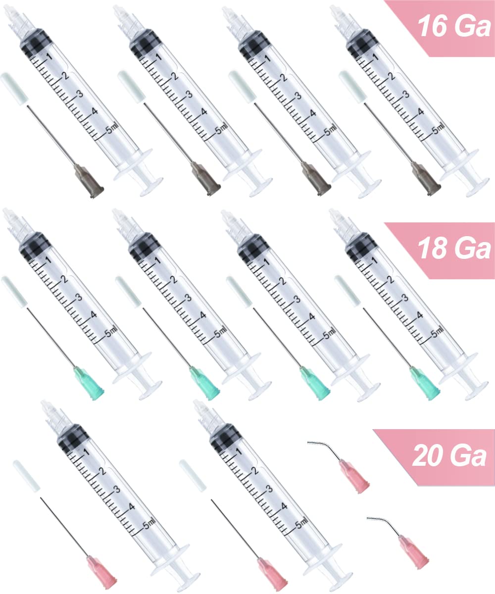 Injection Syringe 5ml Blunt Tip Syringes Luer Lock 16Ga 18Ga 20Ga Blunt Needle with Caps, for Epoxy Resin Oil Glue Ink Injector Craft Paint Industrial adhesives sealants lubricants Lab Science