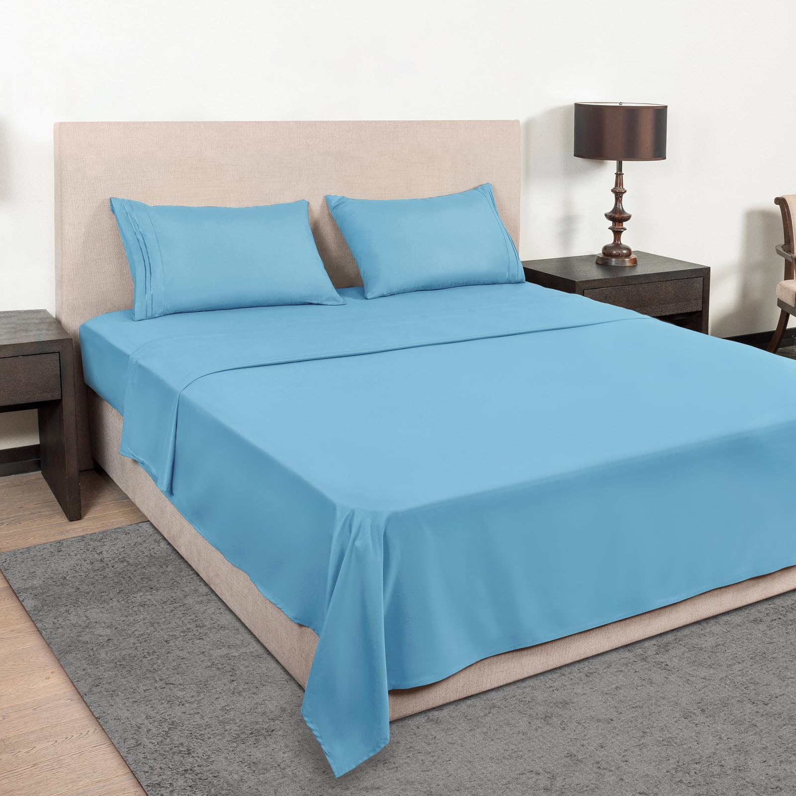 Mejoroom Twin Sheet Set - Hotel Collection Twin Sheets - Bedding Sheets & Pillowcases with Deep Pocket Fitted Sheet, Breathable, Wrinkle & Fade Resistant - 3 Piece(Twin,Denim Blue)