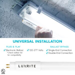 LUXRITE 4FT T5 LED Tube Lights, Type A+B, 24W=54W, 5000K Bright White, 45.78", Ballast and Ballast Bypass Compatible, Single or Double End Powered, F54T5 Fluorescent Replacement, Damp Rated (4 Pack)