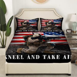 American Flag Bedding Sets Twin for Adult Teens Boys Camo Soldier Fitted Sheet Kids Men Vintage USA National Flag Fitted Bed Sheets Military Camouflage Grunge Stripes Beddings,No Flat/Top Sheet