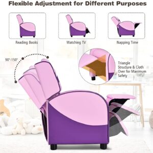 Fireflowery Kids Recliner Chair with Side Pockets, Adjustable Kids Couch Chair w/Footrest & Headrest, Ergonomic Toddler Furniture Sofa for Boys and Girls Room (Pink)