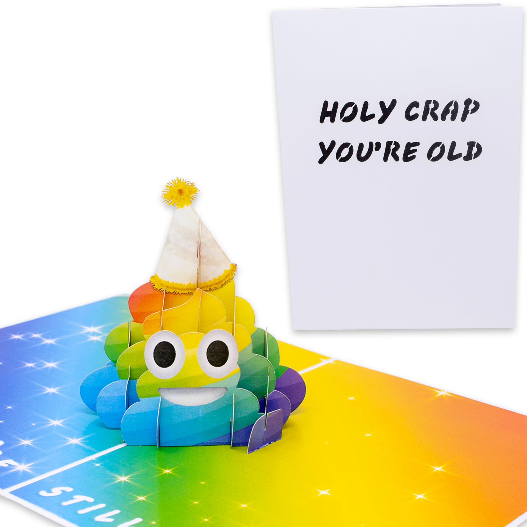 Funny Pop Up Birthday Card | 3D Rainbow Poop Emoji Birthday Cards for Women, Men | Popup Holy Crap You're Old Birthday Card for Dad, Husband | Prank Poo Emoji Bday Card for Mom, Brother, Sister