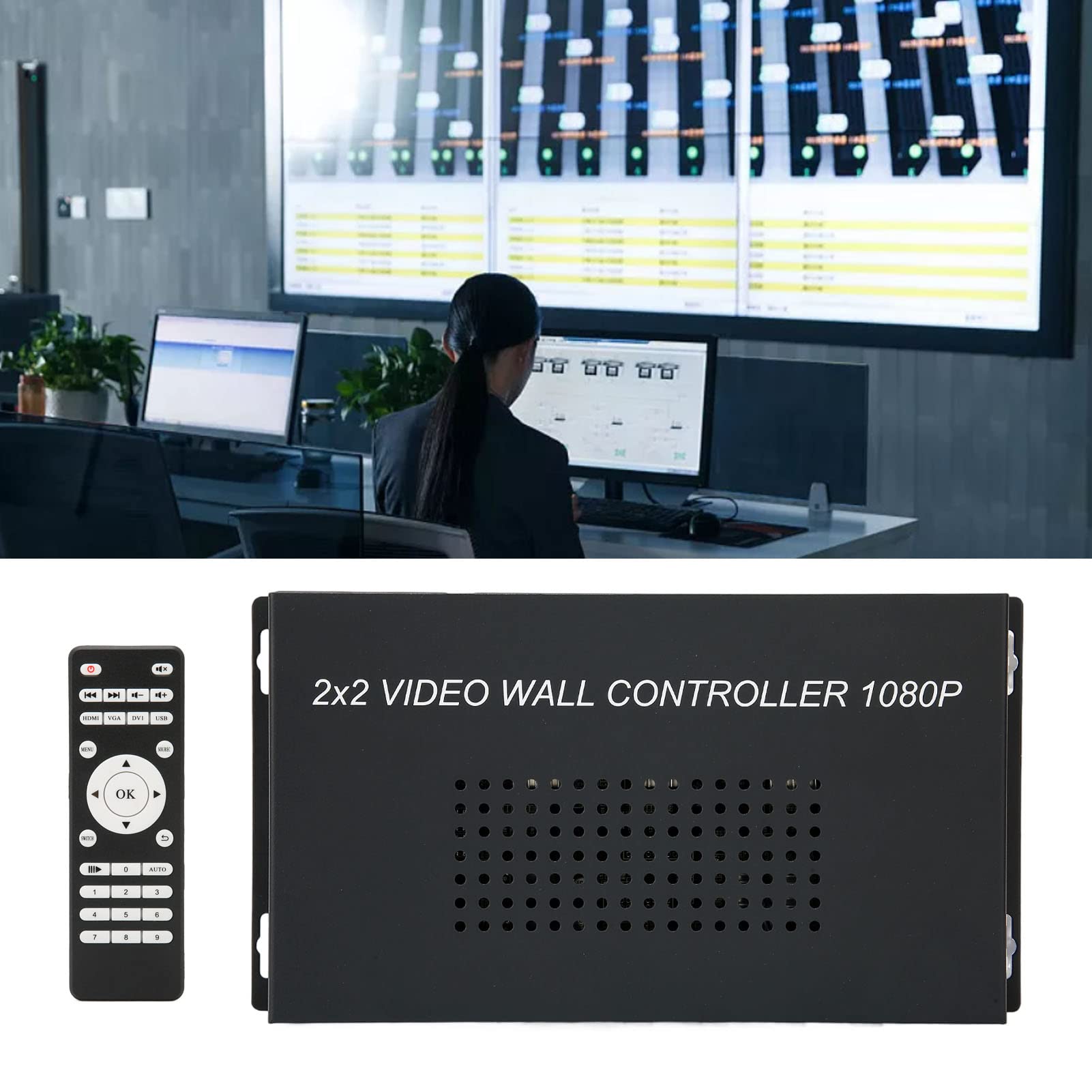 PUSOKEI LCD Video Wall Controller, 2X2 Video Image Processor, 1920x1080p 60HZ Screen Resolution, HDMI1.3 Input, 4 Output Support Splicing 2X1/3X1/4X1/1X2/1X3/1X4(US)