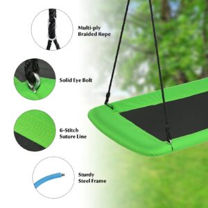 Goplus 700LBS 60 Inch Giant Platform Tree Swing for Kids and Adults, Indoor Outdoor Adjustable Rectangle Swing w/ 2 Hanging Straps & Steel Frame, Waterproof Swing Set for Yard Porch Backyard (Green)