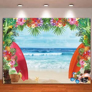 HQM Summer Tropical Beach Theme Photo Background 5X3FT Fabric Beach Conch Hawaii Blue Sea Flower Children Birthday Luau Party Photography Backdrop Kids Baby Shower Cake Table Decor Studio Shoot Props