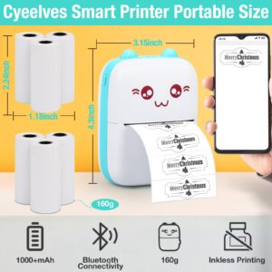 Mini Printer Portable, Mini Thermal Printer, Mini Pocket Printer with 6 Rolls Paper, Mini Photo Printer, Wireless Bluetooth Smart Phone Inkless Printers, for Travel Picture Sticker Receipt Label Notes