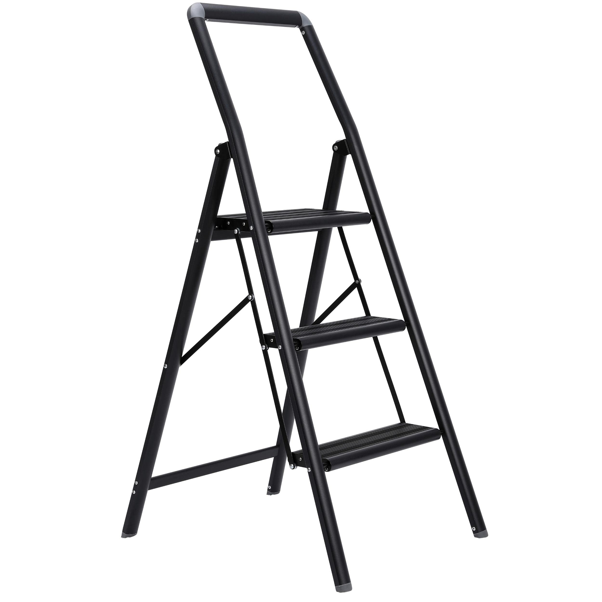 BIRDROCK HOME Slim Aluminum Step Ladder - Lightweight Folding Step Stool for Kitchen, Home, Tall Cabinets, or Closet - Compact Narrow Metal Stepstool with Anti-Slip Steps - 3 Step Ladder for Adults