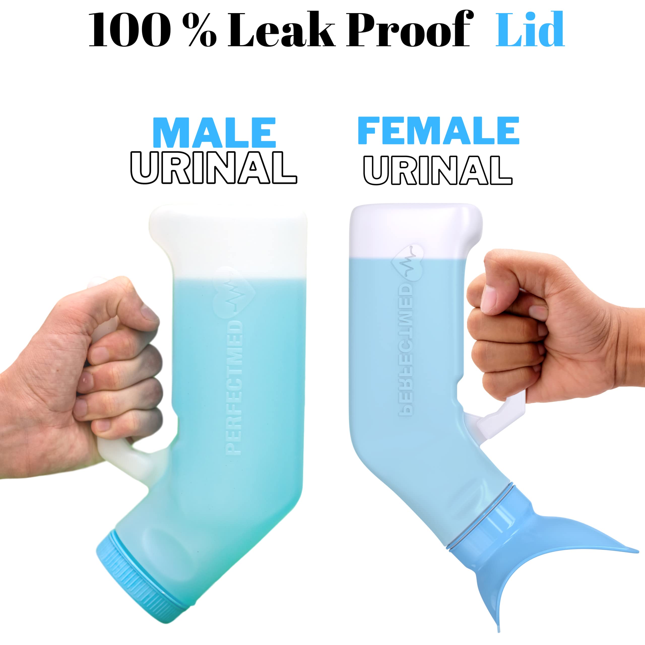 Female Urinal Spill Proof 32 oz (2 Pack)- Urinal for Women & Men - Pee Funnel - Unisex Bed Pan - Portable Urinals for Women - Sturdy Female Urination Device for Car Travel, Road Trip Essentials