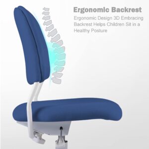 Ergonomic Kids Desk Chair, Boy's Child's Children Student Study Office Computer Chair, Adjustable Height and Seat Depth, Detachable Footrest, Lumbar Support (Navy, W/Chair Slipcovers)