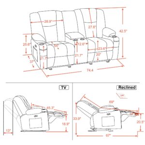 MCombo Fabric Power Loveseat Recliner with Console, Electric Reclining Loveseat Sofa with Heat and Massage, Cup Holders, USB Charge Port for Living Room 6045 (Brown)