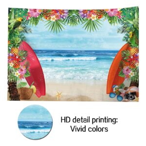 HQM Summer Tropical Beach Theme Photo Background 5X3FT Fabric Beach Conch Hawaii Blue Sea Flower Children Birthday Luau Party Photography Backdrop Kids Baby Shower Cake Table Decor Studio Shoot Props