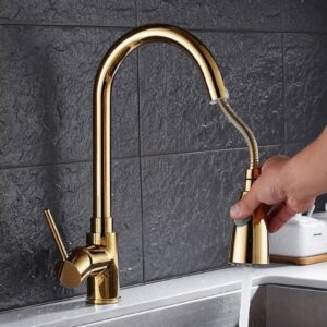 Bathtub Kitchen Faucet Mixer Pull Out Kitchen Tap Single Handle Single Hole 360 Rotate Copper Chrome/Nickel/Gold Swivel Sink (Color : Nickel)