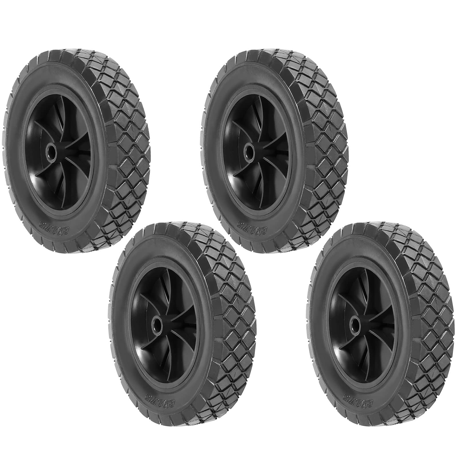 MUKCHAP 4 Pack 8 Inch Solid Rubber Wheels, Hand Truck Wheel Replacement Rubber Tire, Replacement Tire with 1/2 Bore Offset Axle for Cart, Trolley, Lawn Mover