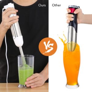 Enfmay 5-in-1 Immersion Hand Blender, 500W 6-Speed Handheld Stick Blender with Stainless Steel Blades,Whisk & Milk Frother, BPA-Free Chopper Beaker for Soups, Smoothies, Sauces, Baby Foods, White