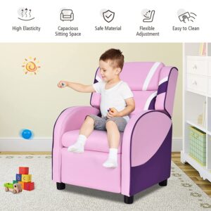 Fireflowery Kids Recliner Chair with Side Pockets, Adjustable Kids Couch Chair w/Footrest & Headrest, Ergonomic Toddler Furniture Sofa for Boys and Girls Room (Pink)