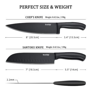 Bravedge Kitchen Knives, 8'' Chef Knife and 7'' Santoku Knife, 2-Piece Professional Chef Knife Set with High Carbon Stainless Steel Blade and Ergonomic Handle, Knives Set for Kitchen with Gift Box