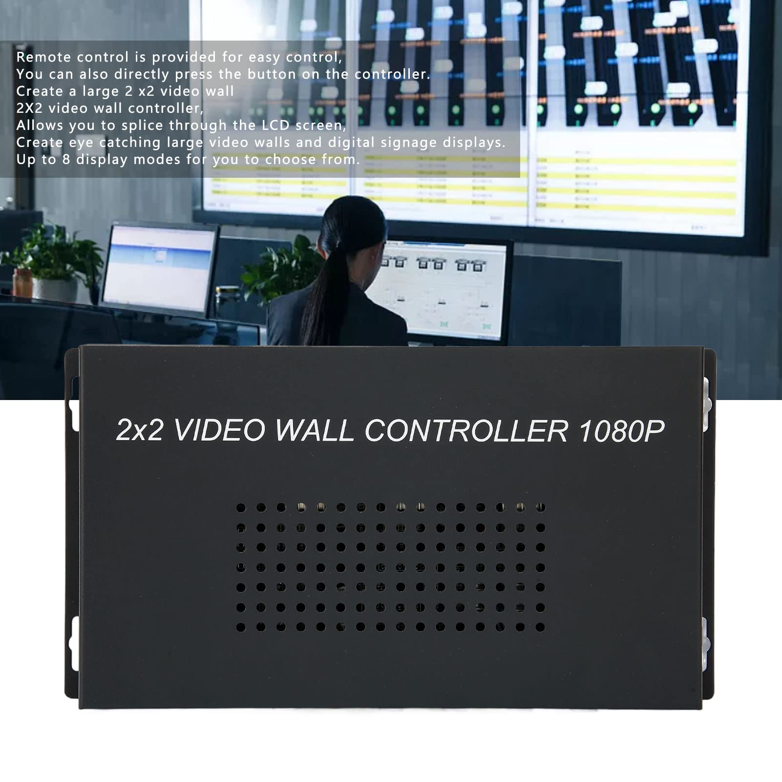 PUSOKEI LCD Video Wall Controller, 2X2 Video Image Processor, 1920x1080p 60HZ Screen Resolution, HDMI1.3 Input, 4 Output Support Splicing 2X1/3X1/4X1/1X2/1X3/1X4(US)