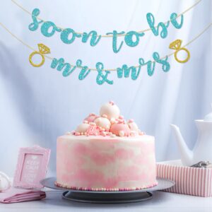 Halodete Soon to Be Mr & Mrs Banner, Engaged Banner, Bridal Shower, Wedding Party Garland Bunting Decorations - Sky Blue Glitter