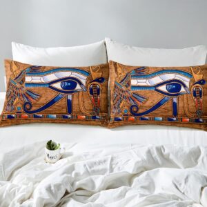 Egyptian Fitted Sheet Egypt Style Bedding Sets Navy Blue Eyes Bed Sheets For Boys Adults Ancient Egyptian Pyramids Pharaoh Top Flat Sheet Deep Pocket With 2 Pillow Cases Bedroom Decor Full